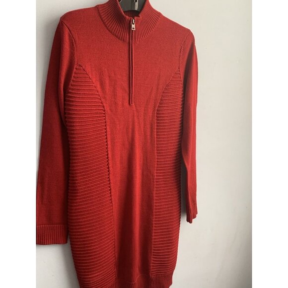 Marc NY Womens Wool Knit Red Ribbed Long Sleeved Sweater Dress 1/4Zip Size Large - Picture 3 of 11